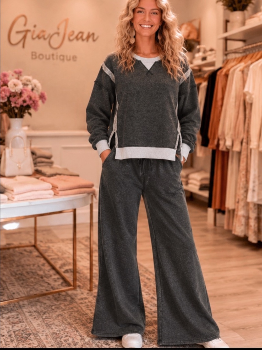 ❤️ ZENANA “ KRISTEN 3 “ ZENANA TWO PIECE ACID WASH SWEAT SUIT COLOR BLOCK SET